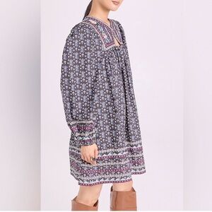 Sea NYC Perry Border Puff Sleeve Floral Long Sleeve Quilted Mini Dress X-SMALL